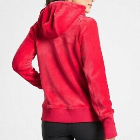 Athleta Triumph Hoodie Double Cozy Karma Hibiscus Red Velour Size XS X-Small - Picture 3 of 10